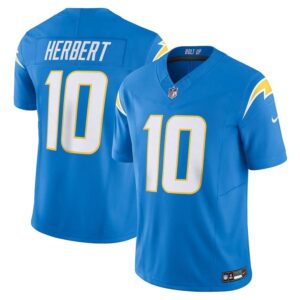 Camiseta Nike Justin Herbert azul claro Los Angeles Chargers Player Game para hombre