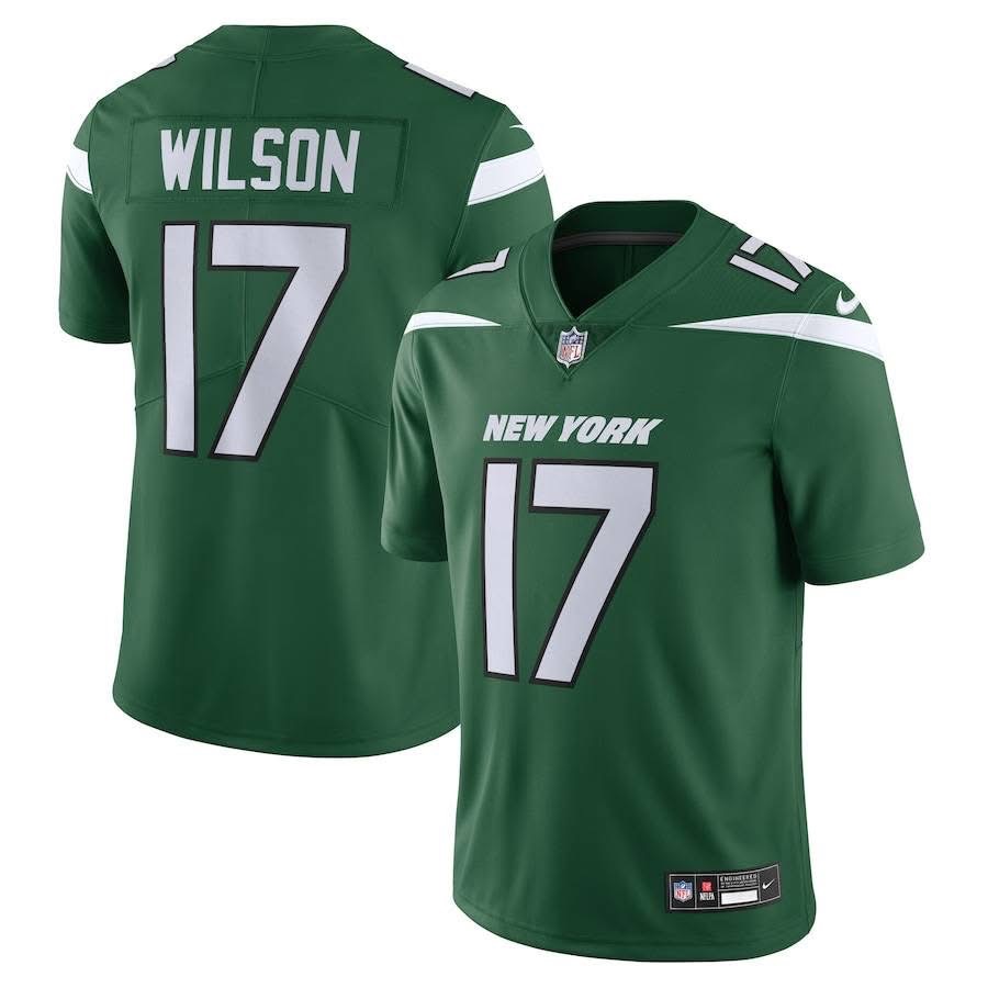Garrett Wilson New York Jets Autographed Green Nike Elite Jersey with "1st NFL