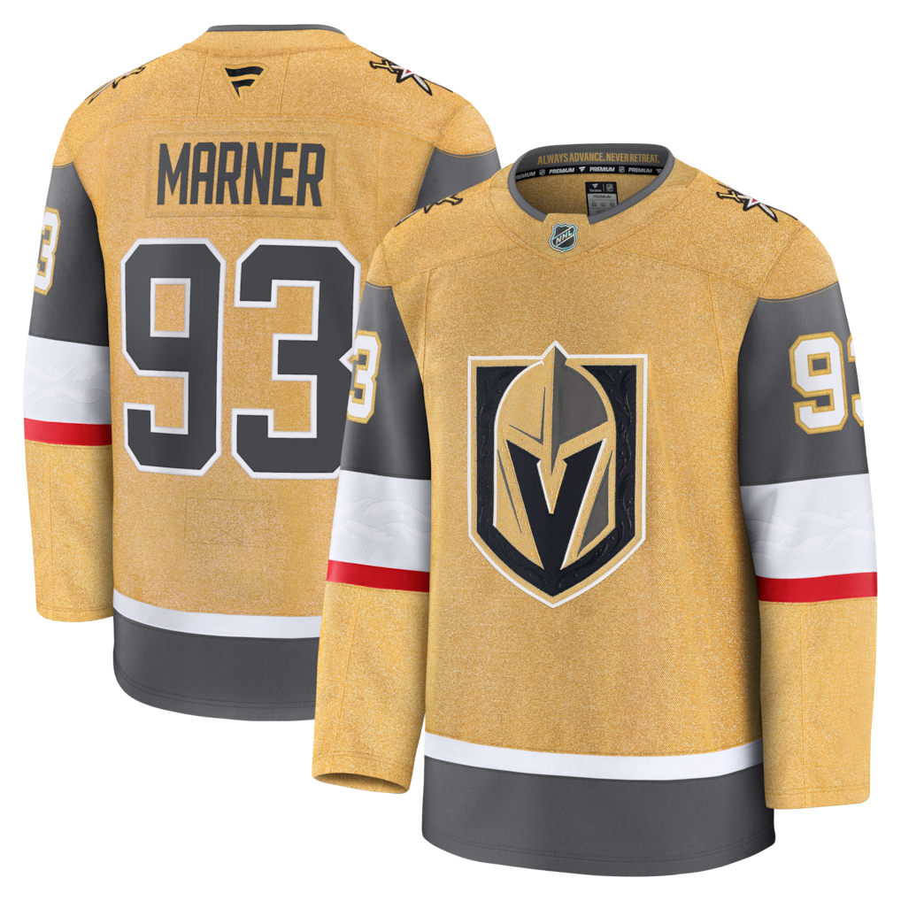 Camiseta premium de local para fanáticos de los Vegas Golden Knights de Mitch Marner - Dorada