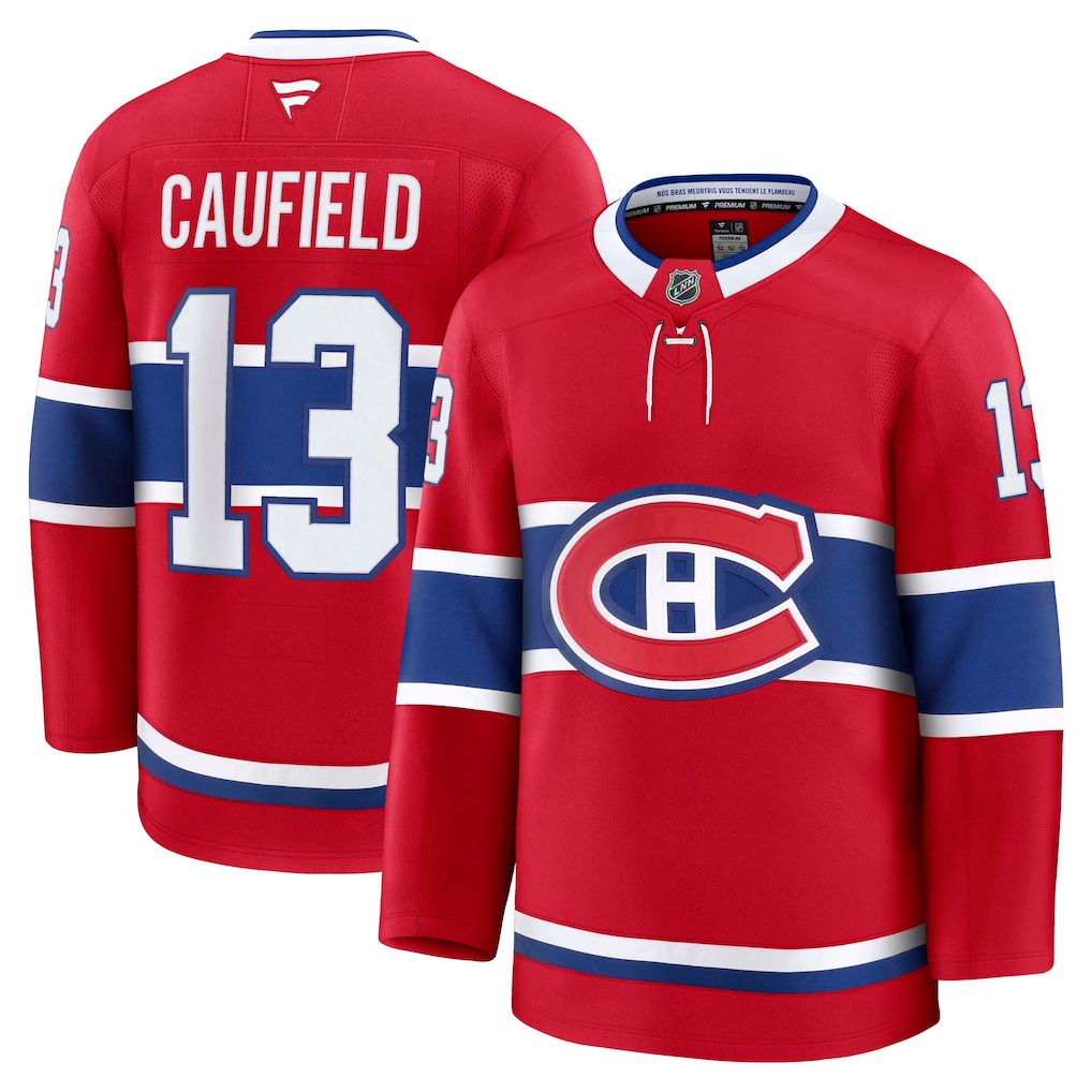 Camiseta premium de local Fanatics de los Montreal Canadiens de Cole Caufield - Roja