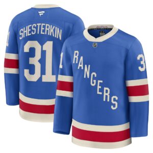 Camiseta premium del Centenario de los New York Rangers Fanatics de Igor Shesterkin - Azul