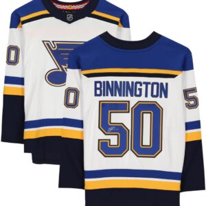 Camiseta de visitante premium de Jordan Binnington, St. Louis Blues, Fanatics - Blanca