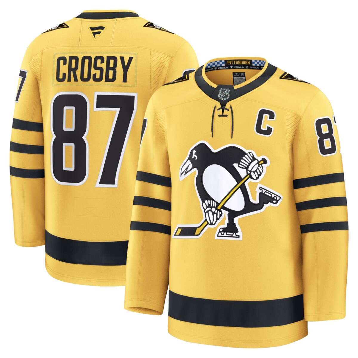 Camiseta premium alternativa de Sidney Crosby de los Pittsburgh Penguins Fanatics - Dorada