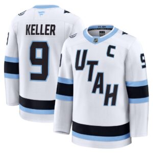 Camiseta de visitante premium de Clayton Keller de los Utah Mammoth Fanatics - Blanca