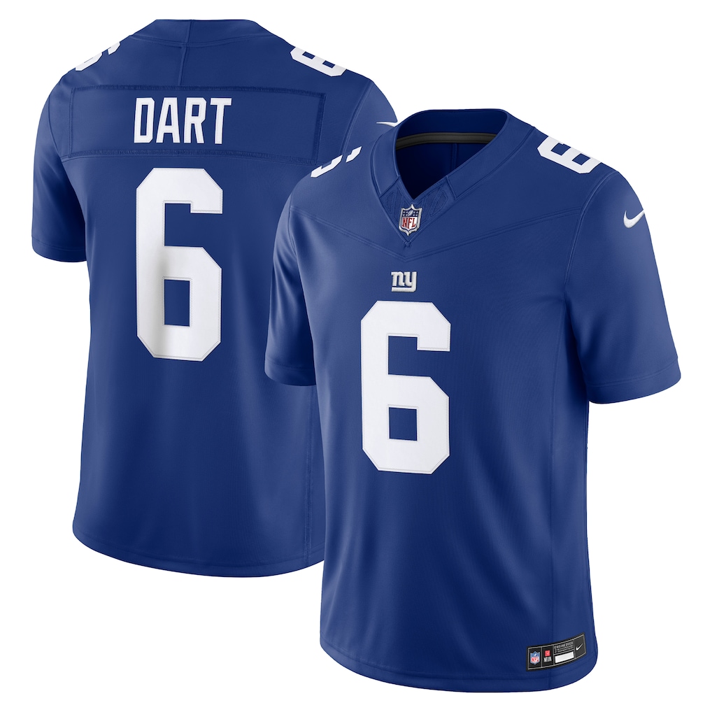 Camiseta de edición limitada con costuras Nike Team Vapor F.U.S.E. de Jaxson Dart de los New York Giants - Azul rey