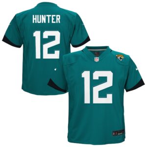 Camiseta de juego Nike para niños pequeños de Travis Hunter de los Jacksonville Jaguars - Verde azulado