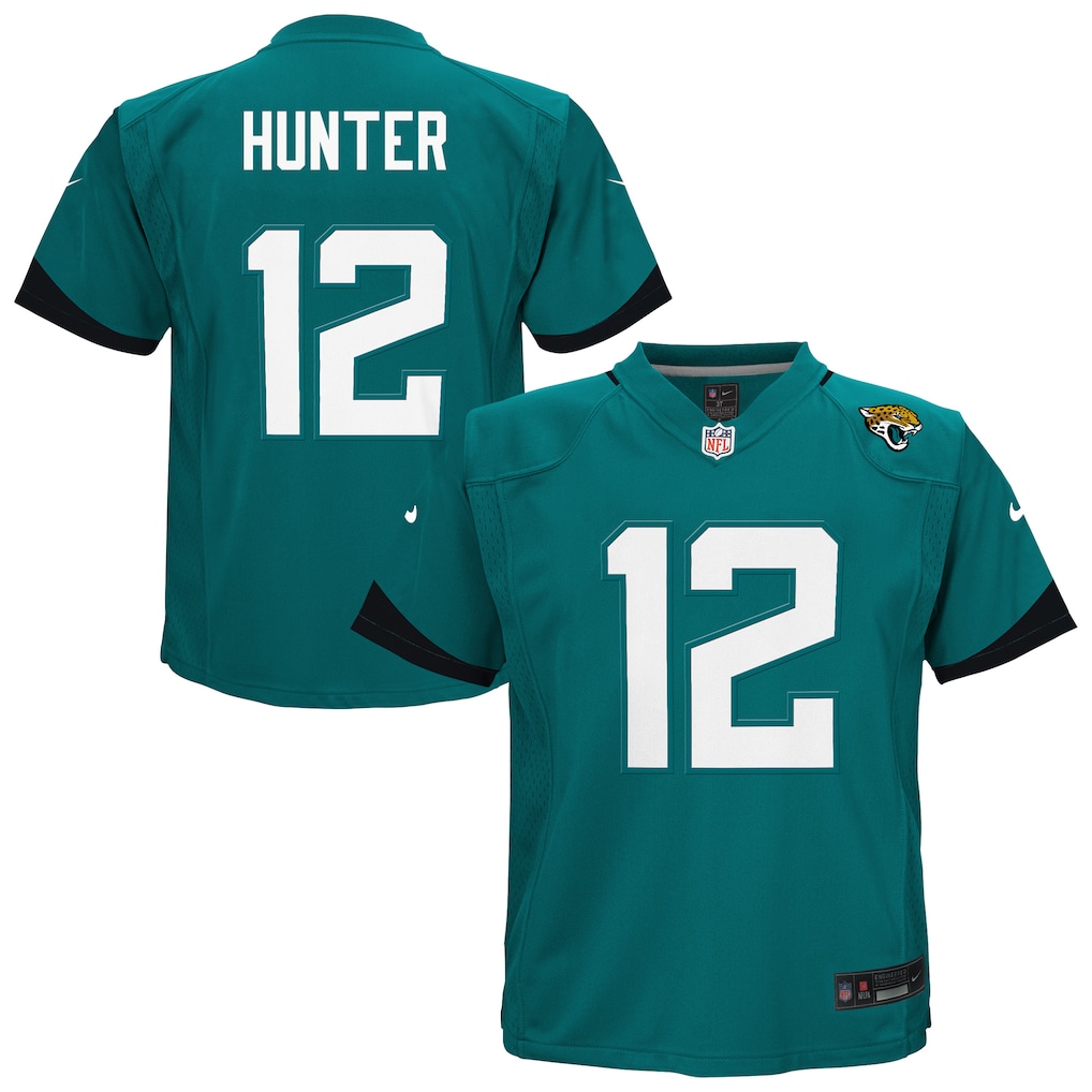 Camiseta de juego Nike para niños pequeños de Travis Hunter de los Jacksonville Jaguars - Verde azulado