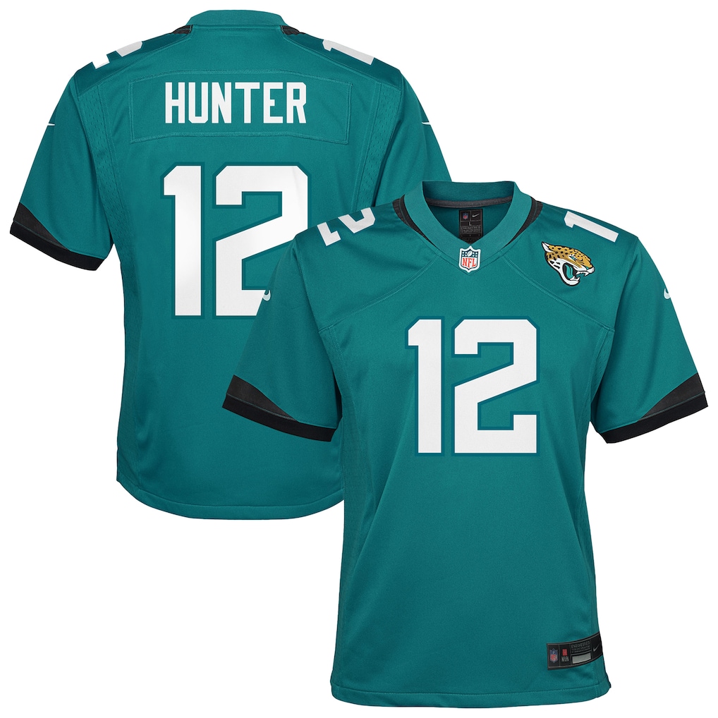 Camiseta Nike juvenil de Travis Hunter Jacksonville Jaguars - Verde azulado