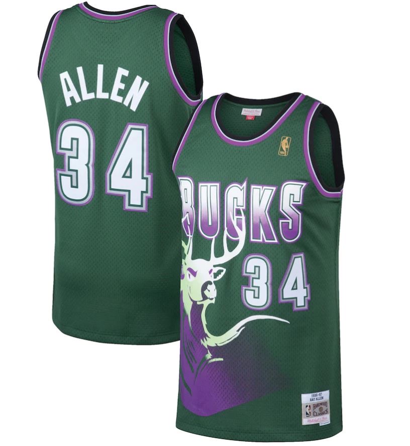 Ray Allen Milwaukee Bucks Mitchell Ness Green 1996-97 Hardwood Classics Jersey